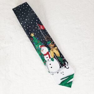 Hallmark Christmas Tie Golf Theme Snowman and Reindeer Golfer Snow Black NWOT